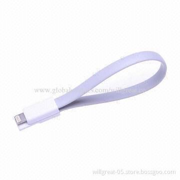 TPE Flat Data Cable for Micro USB/iPhone 4s, 5, Wrist Straps Type with Magnet, Sized 22cm